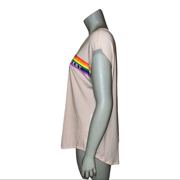 DKNY Sport Pink Rainbow Striped Logo Tank Top Women's Medium NWT - Picture 4 of 8